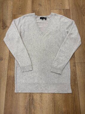 🌟 THEORY 🌟 V NECK CASHMERE LONGLINE OVERSIZED SWEATER HEATHER GRAY SZ XS